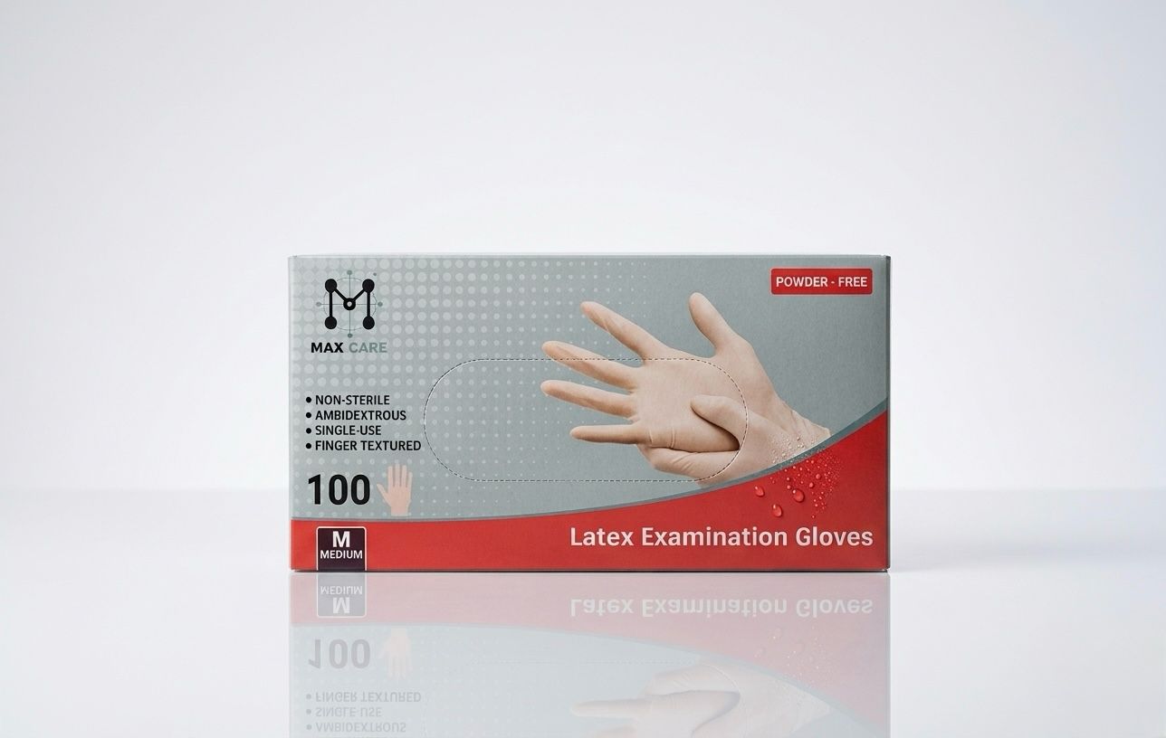 medical equipment suppliers in dubai Maxcare Latex Gloves Medium Box of 100
