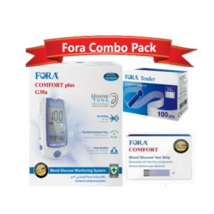 medical equipment suppliers in dubai Fora Comfort Plus G30a Blood Glucose Monitoring System Combo with 100 Lancets, 50 Test Strips